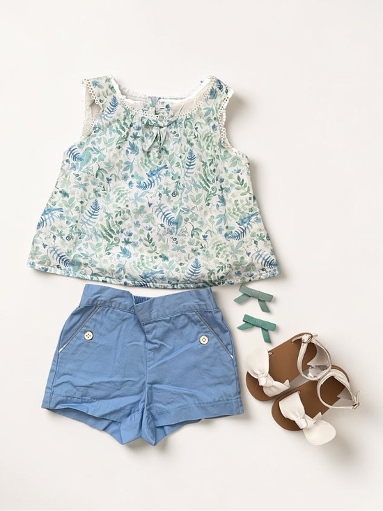 Janie and Jack Other - Janie and Jack Blue Floral Tank Light Blue Shorts outfit sandals 12-18 months